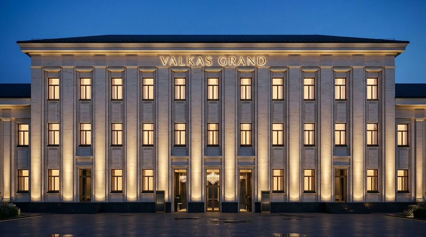 Hotel facade illumination at night